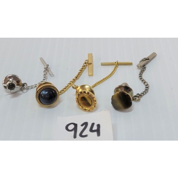 LOT OF 4 - MEN'S TIE PINS - INCL TIGERS EYE