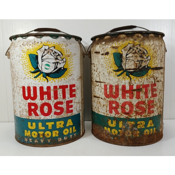 LOT OF 2 - WHITE ROSE ULTRA MOTOR OIL CANS - 5 GAL
