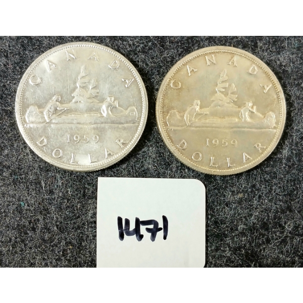 LOT OF 2 - 1959 CDN SILVER DOLLARS - VOYAGEUR 