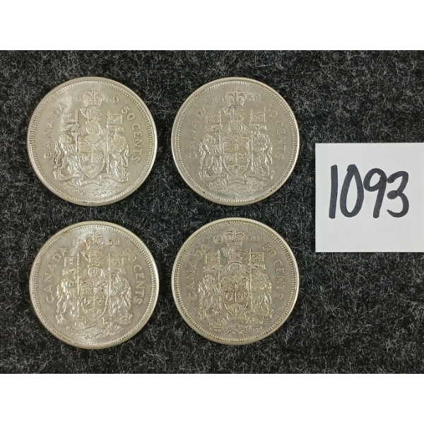LOT OF 4 - 1960 CDN 50 CENT SILVER COINS