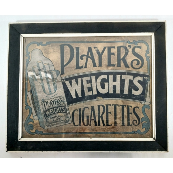 PLAYER'S "WEIGHTS" CIGARETTES - FRAMED AD - C. 1920'S-1940'S