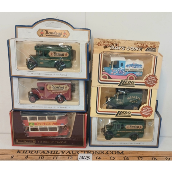 LOT OF 6 - MATCHBOX & LLEDO DIECAST MODELS - SWAN VESTAS, HAMLEYS, LIQUID BUBBLE, ETC