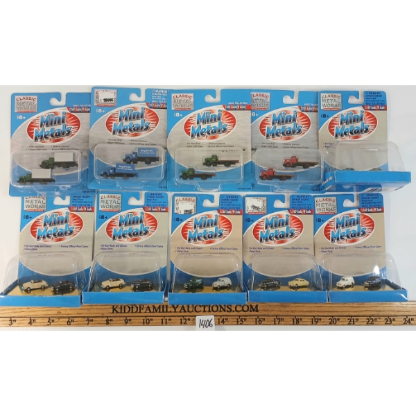 LOT OF 10 - MINI METALS DIECAST N SCALE TRACKSIDE VEHICLES - FORD CONVERTIBLE & PLYMOUTH COUPE