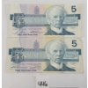 Image 1 : LOT OF 2 - 1986 CDN $5 BANKNOTES