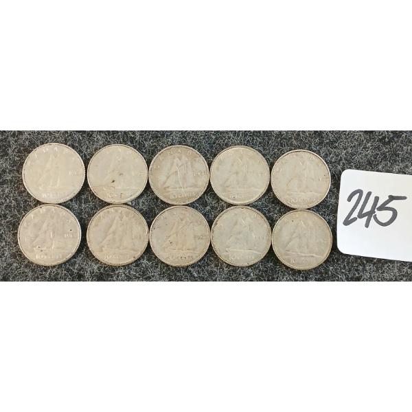 LOT OF 10 - 1968 CDN 10 CENT COINS