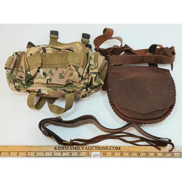 LOT OF 3 - TACTICAL BAG, LEATHER SATCHEL & SLING