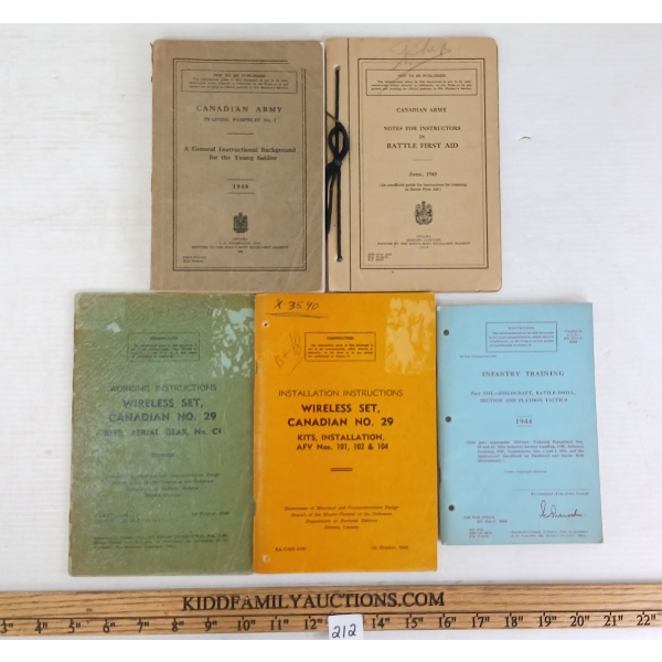 LOT OF 5 - WWII CDN TRAINING BOOKLETS - INCL "BATTLE FIRST AID", "INFANTRY TRAINING", ETC