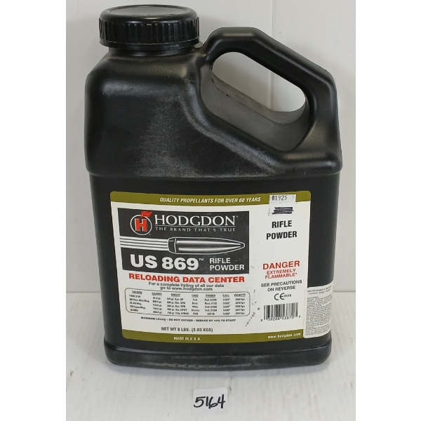POWDER: HODGDON US 869 RIFLE POWDER - APPROX 8LBS 
