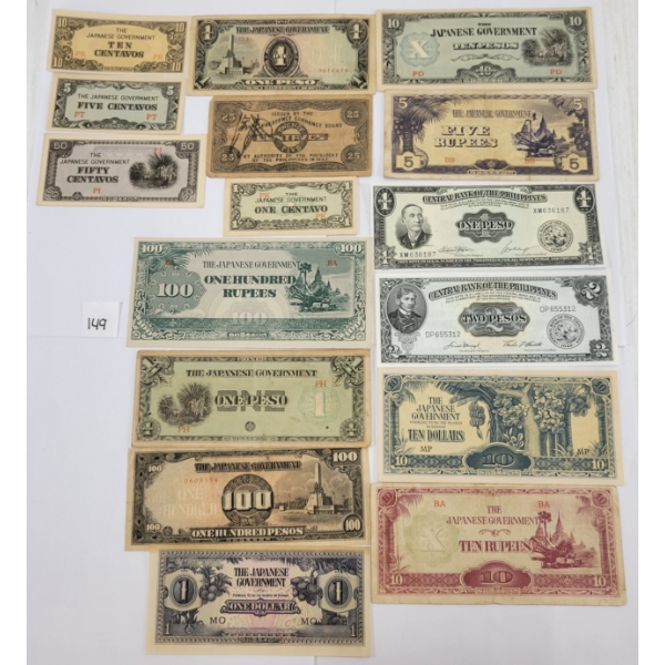 LOT OF 16 - WWII JAPANESE OCCUPATION & PHILIPPINES GOVERNMENT BANKNOTES