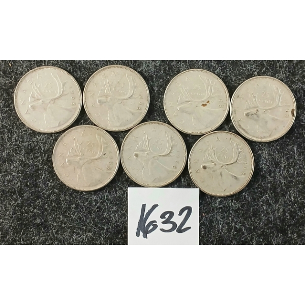 LOT OF 7 - 1968 CDN 25 CENT SILVER COINS