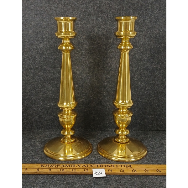 PAIR OF HEAVY BRASS CANDLESTICK HOLDERS 