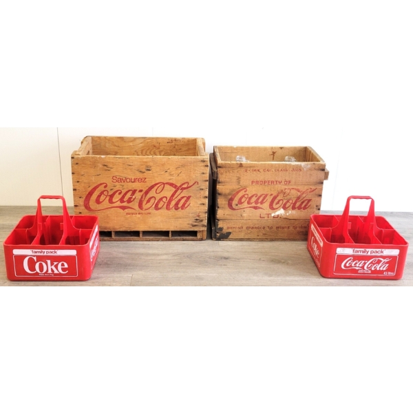 LOT OF 4 - COCA-COLA CRATES & BOTTLE CADDIES