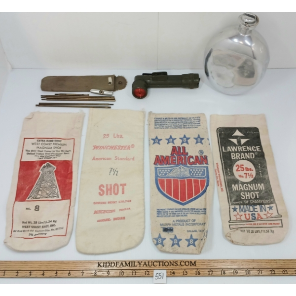 JOB LOT - SHOT BAGS, CLEANING ROD, UNIVERSAL CANTEEN & TENGLONG NO.9412 LIGHT