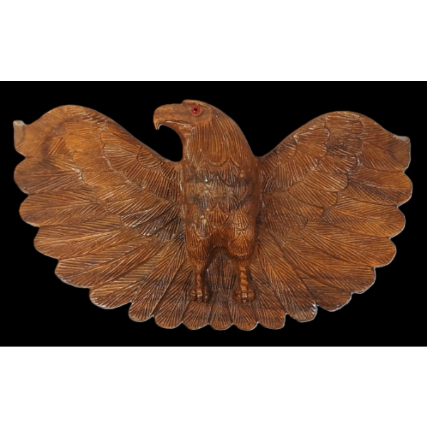 CARVED WOOD EAGLE W/ BEAD EYES BY UNKNOWN ARTIST
