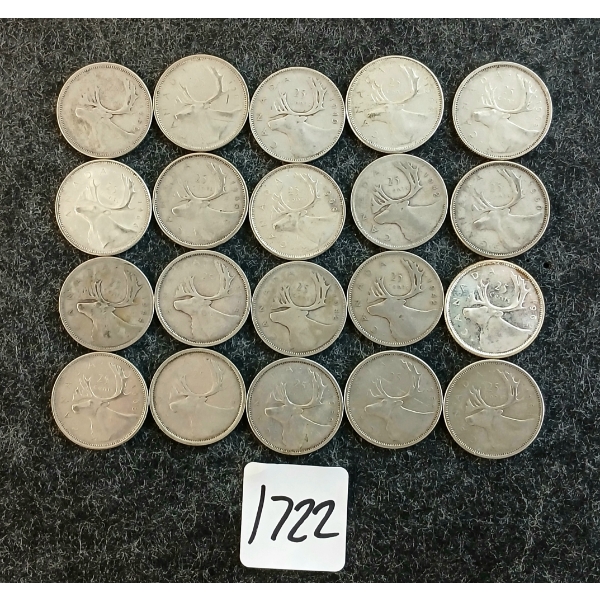 LOT OF 20 - 1942-1968 CDN 25 CENT COINS