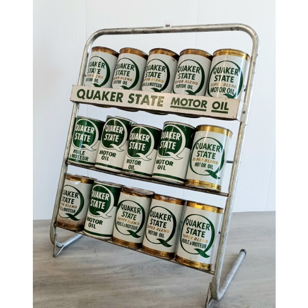 QUAKER STATE MOTOR OIL STAND W/ QT CANS