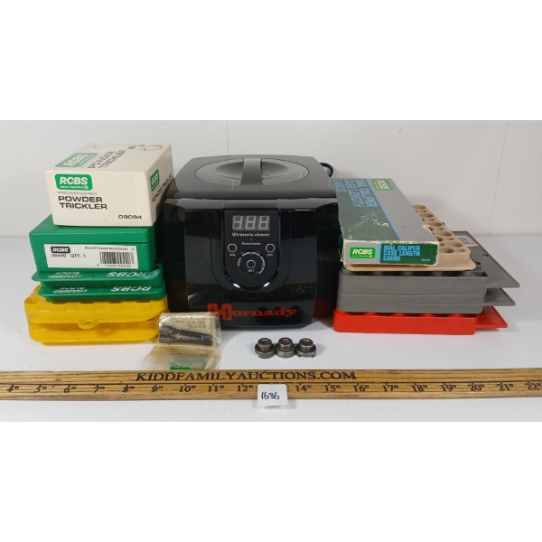 JOB LOT - HORNADY ULTRASONIC CLEANER, RCBS POWDER TRICKLER, ETC