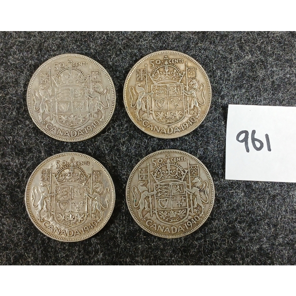 LOT OF 4 - 1940 CDN 50 CENT SILVER COINS
