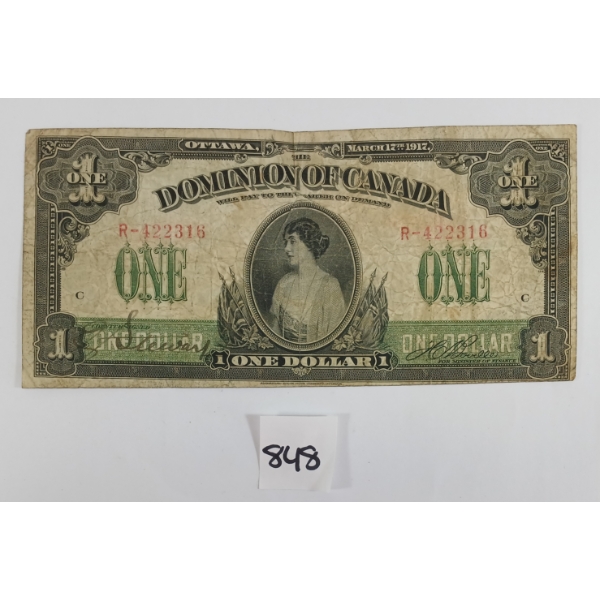 1917 DOMINION OF CANADA $1 HORSE BLANKET