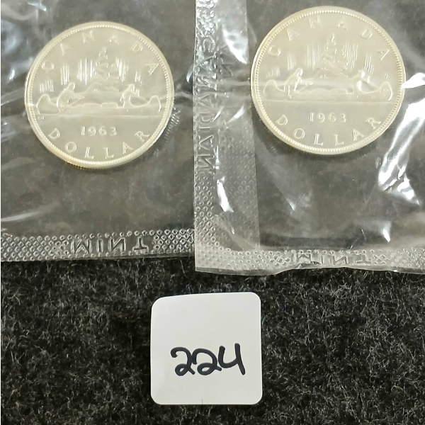  LOT OF 2 - 1963 CDN SILVER DOLLARS - VOYAGEUR