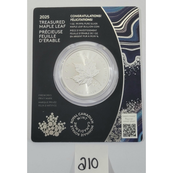 RCM 2025 $5 .999 OZ SILVER COIN - TREASURED MAPLE LEAF