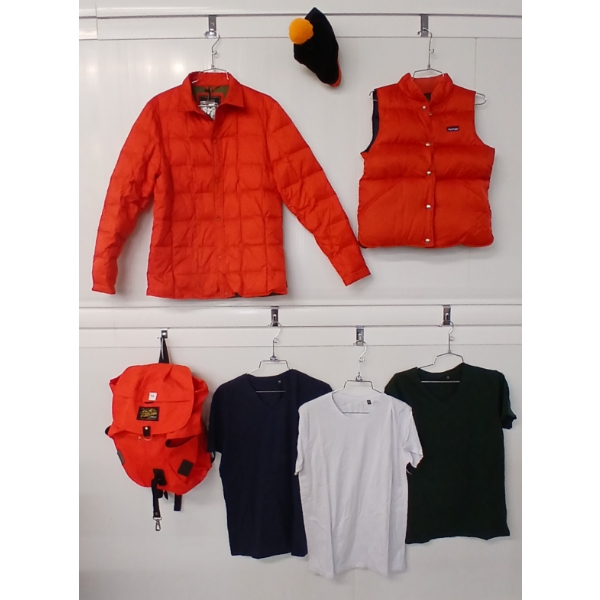 LOT OF 6 - MEN'S MEDIUM W/ SMALL JACKET, SHIRTS, HAT, PACK & VEST - FT PENFIELD, ETC