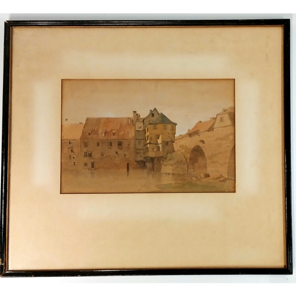 TOWN BY GIGI HANFIELD - FRAMED WATERCOLOUR ON PAPER