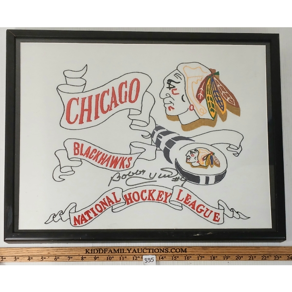 CHICAGO BLACK HAWKS #9 BOBBY HULL FRAMED EMBROIDERY - AUTOGRAPHED