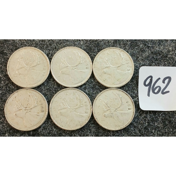 LOT OF 6 - 1968 CDN 25 CENT COINS
