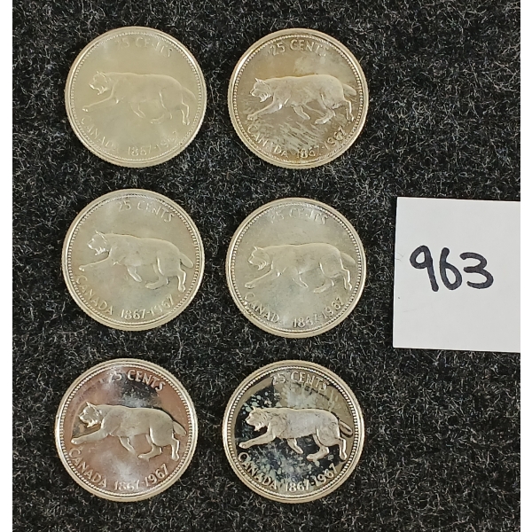 LOT OF 6 - 1967 CDN 25 CENT SILVER COINS