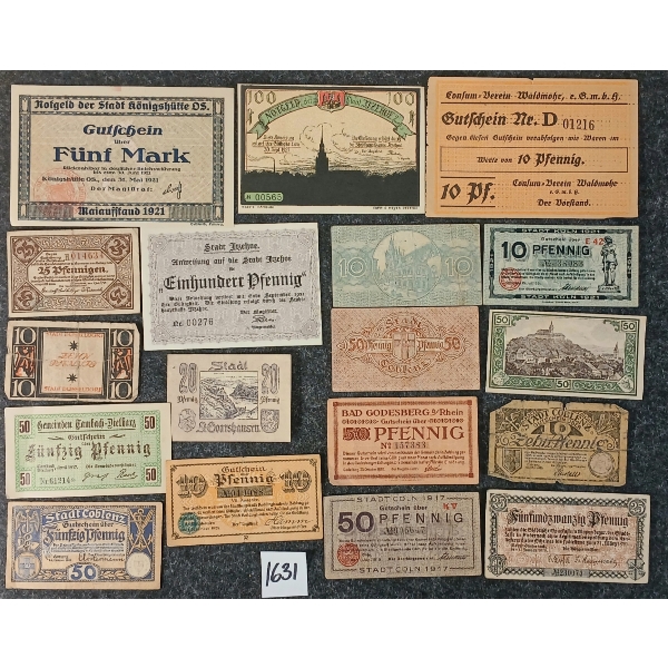 LOT OF 18 - GERMAN, AUSTRIAN & POLISH EMERGENCY MONEY BANKNOTES