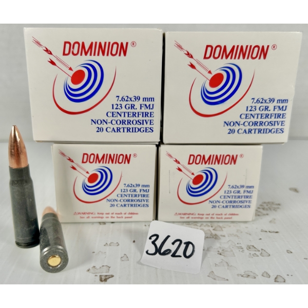 AMMO: 80X DOMINION 7.62X39 MM - 123 GR FMJ