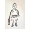 Image 2 : MAN W/ FISH BY UNKNOWN ARTIST - FRAMED COLOURED PENCIL ON PAPER