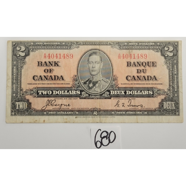 1937 BANK OF CANADA $2 BANKNOTE
