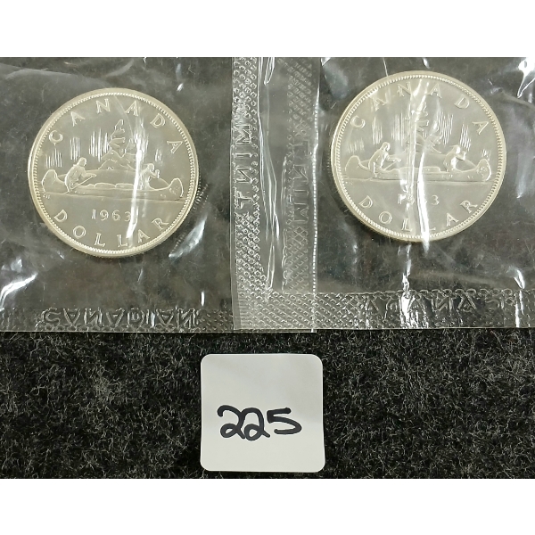  LOT OF 2 - 1963 CDN SILVER DOLLARS - VOYAGEUR