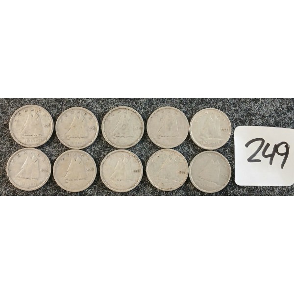LOT OF 10 - 1939-1954 CDN 10 CENT COINS