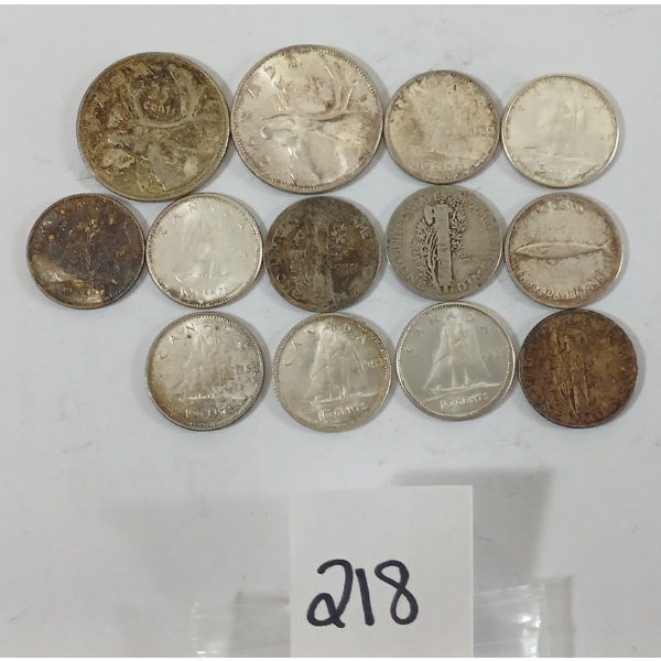 LOT OF 13 - U.S. & CDN SILVER PCS - INCL 1913-1942 MERCURY DIMES
