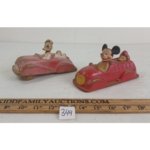 LOT OF 2 - SUNRUCO MICKEY MOUSE FIRE TRUCK & DONALD DUCK CAR