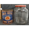 Image 2 : LOT OF 3 - BEE HIVE CORN SYRUP TIN - BLUE RIBBON COFFEE JAR - ROWNTREE'S CLEAR GUMS TIN
