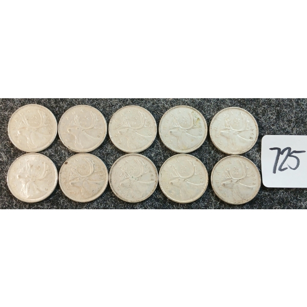 LOT OF 10 - 1968 CDN 25 CENT COINS