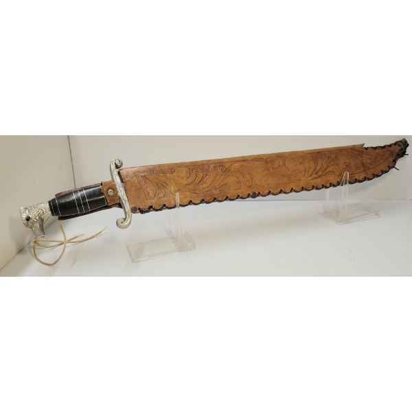 FILLIPINO EAGLE HEAD GAYANG W/ LEATHER SCABBARD