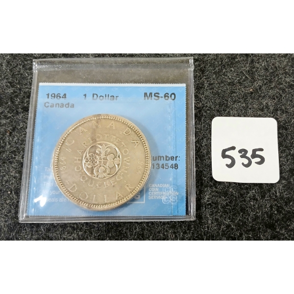 1964 CDN SILVER DOLLAR - CHARLOTTETOWN - CCCS GRADED
