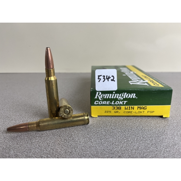 AMMO: 20X REMINGTON .338 WIN MAG 225 GR. CORE-LOKT PSP