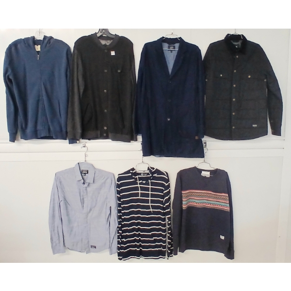 LOT OF 7 - MEN'S BUTTON-UPS, HOODIES, SWEATSHIRTS & JACKETS - MFG INSIGHT, LIFETIME, ETC