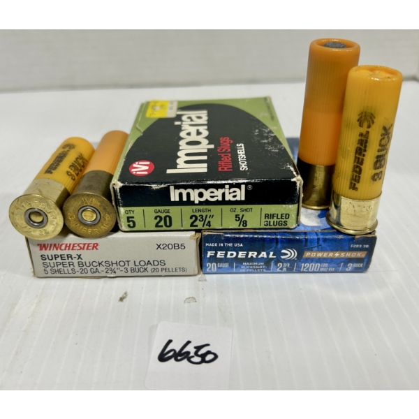 AMMO: 15X 20 GA 2-3/4 IN - #3 BUCK & SLUGS