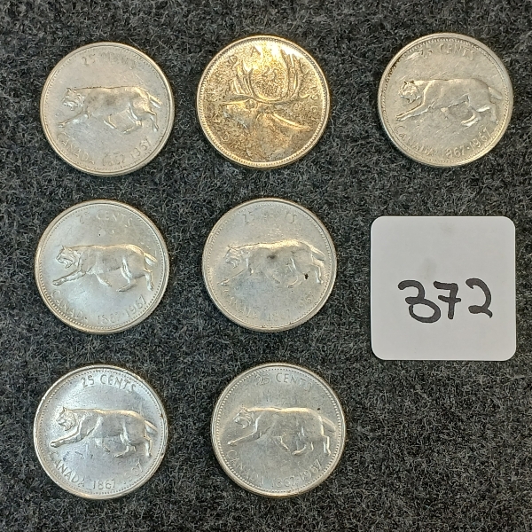 LOT OF 7 - 1967 CDN 25 CENT COINS 