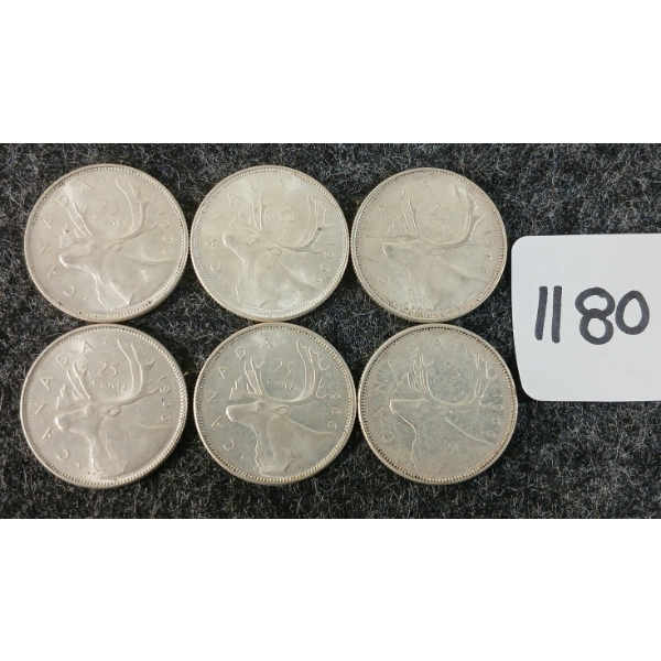 LOT OF 6 - 1966 CDN 25 CENT COINS