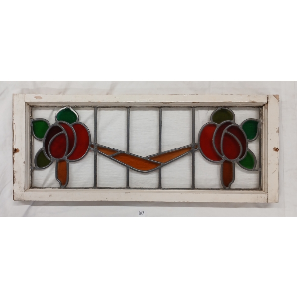 FLORAL STAINED GLASS WINDOW - FLORAL MOTIF - ART DECO - C. 1920-40's 