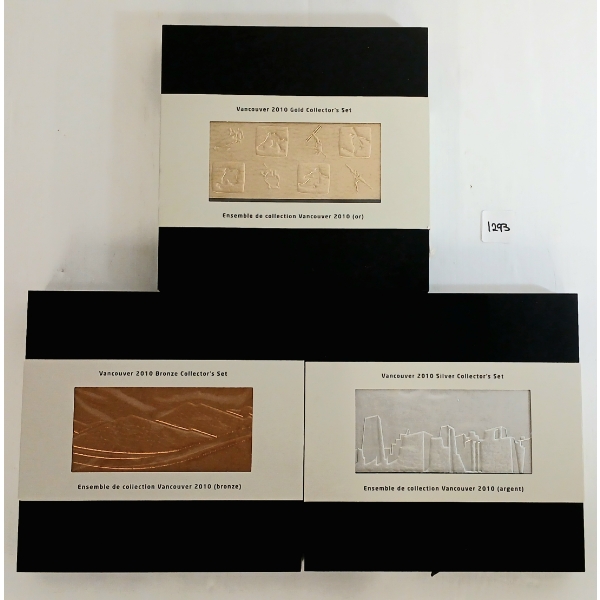 LOT OF 3 - 2010 RCM VANCOUVER OLYMPIC BRONZE, GOLD & SILVER COLLECTOR'S SETS