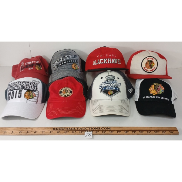 LOT OF 8 - CHICAGO BLACK HAWKS HOCKEY SNAP-BACK & BASEBALL CAPS